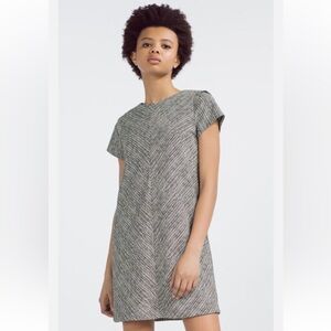 Zara Black and White Feather Leaf Stripe Pattern Shift dress, M